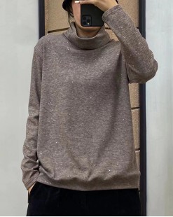 簡約淨色閃高領上衣 (韓國女裝) - 8093A - 秋冬新品單件85折 (輸入15%off)